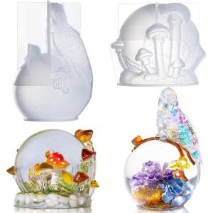 LET’S Resin Crystal Ball Resin Molds, Crystal Orb Decorative Statue Silicone Molds with Mushroom Stand and Bird Figurine,3D Sphere Epoxy Resin Molds for DIY Tabletop Decor, Housewarming Gifts(Crystal Ball Molds)