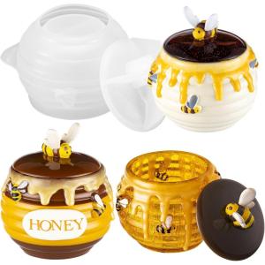 LET’S Resin Honey Jar Silicone Mold With Lid and Bee, Large Honeycomb Shape Container for Epoxy Resin Casting, Candle Holder, Party Favors, Christmas Gifts
