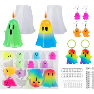 LET’S Resin Witch Cauldron Resin Mold, Halloween Resin Molds, 3D Jar Resin Molds Silicone 4.7” Width, Large Jar Molds for Epoxy Casting Craft, Storage Box,Candy Container,Candle Holder(Ghost Molds)