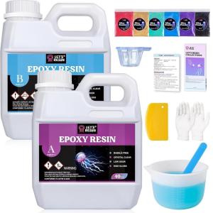LET’S RESIN 80oz Crystal Clear Epoxy Resin Kit,Bubbles Free Casting Resin Supplies for Beginner,Molds,Jewelry,Resin and Hardener with 6 Mica Powders,Large Silicone Cup