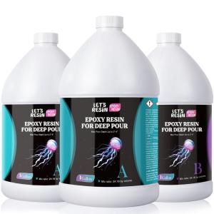 LET’S RESIN EPOXY RESIN Deep Pour Epoxy Resin, 51OZ 2-4 inch Clear Epoxy Resin Kit,Bubble Free Low Odor 2:1 Low Viscosity Casting for River Table,Wood,Flower Preservation, Art Crafts(3 gallon)