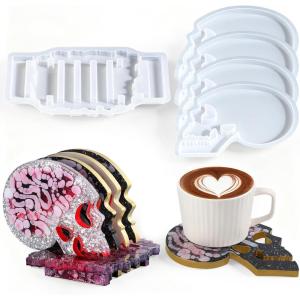 LET’S RESIN 4 Pcs Skull Coaster Resin Molds, Coaster Silicone Molds with Holder, Halloween Coaster Molds for Epoxy Resin, Skull Coasters Decoration for Festival, Ideal Gifts for Crafter and Artist