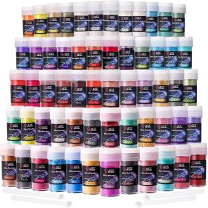 LET’S RESIN 60 Colors Mica Powder,Natural Pearlescent Pigment Powder for Epoxy Resin/UV Resin for Candle Making, Color Pigment Dye, Painting, Bath Bombs, Art Crafts(60 colors)