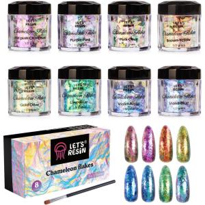 LET’S RESIN Chameleon Chunky Flakes, Resin Supplies-8 Color Intense Colorshift Pigment Powder for Resin Crafts/Tumblers, Chrome Powder Iridescent Flakes for Nail Art/Paints/Soap Making