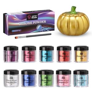 LET’S RESIN Chrome Powder,10 Colors Metallic Mirror Effect Chrome Powder for Nail, Holographic Pigment for Epoxy Resin, Slime, Crafting, Tumbler, Oil Painting(10 colors)