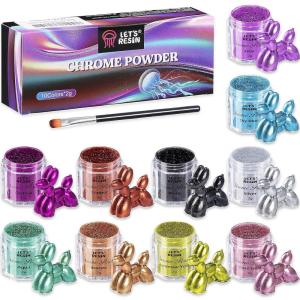 LET’S RESIN Chrome Powder,10 Colors Metallic Mirror Effect Chrome Powder for Nail, Holographic Pigment for Epoxy Resin, Slime, Crafting, Tumbler, Oil Painting(new 10 colors)