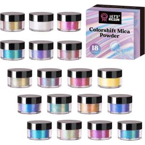 LET’S RESIN Mica Powder, 18 Jar Chameleon Mica Powder, Color Shift Powder for Epoxy Resin/Tumbler, Chrome Powder Pigment for Nails Art, Painting,Soap Making, Candle Making