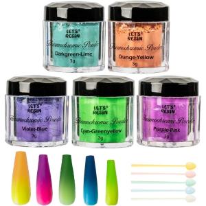 LET’S RESIN Thermochromic Pigment Powder Temperature Activated That Changes at 88°F-5 Colors Changing Powder for Nail Polish, Paint, Slime, Epoxy, Resin, Ink, Fabric Art, Casting-3 Gram Each