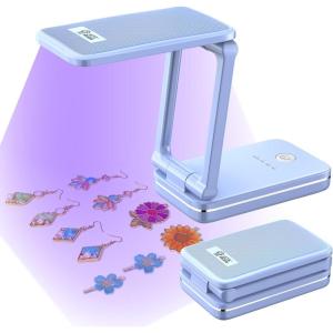 LET’S RESIN Portable Cordless UV Lamp, Rechargeable UV Light with Foldable & Adjustable Height, Large Curing Area, 2H Battery Life, 20min Curing for Molds, Jewelry Making UV Resin Curing Tool