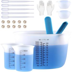 LET’S RESIN Silicone Measuring Cups, 450ml Accurate 2 Scales & 100ml Durable Measuring Cups, Epoxy Mixing Cup,Silicone Stirring Sticks, Easy Clean Resin Supplies for Resin Molds, Glitter Tumbler(600ml)