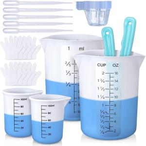 LET’S RESIN Silicone Measuring Cups, 450ml Accurate 2 Scales & 100ml Durable Measuring Cups, Epoxy Mixing Cup,Silicone Stirring Sticks, Easy Clean Resin Supplies for Resin Molds, Glitter Tumbler(450ml)