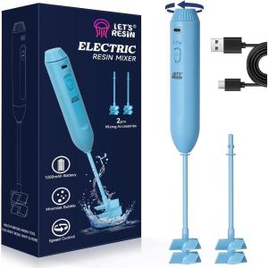 LET’S RESIN Upgraded Resin Mixer Electric, Double Mixing Effect & Speed Control Handheld Epoxy Mixer with Minimizing Bubbles, Rechargeable Resin Supplies for Resin,Liquid Silicone, Molds, Soap Making(resin mixer)