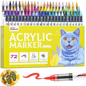 LET’S RESIN PAINT Acrylic Paint Markers Brush Tip 72 Colors,Automatic Ink Control Acrylic Paint Pens,No Bleed & Good Coverage Acrylic Markers for Adult Coloring,Rock Painting,Canvas,Wood,Gifts(72 Count (Pack of 1))