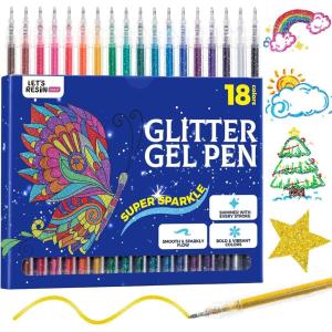 LET’S RESIN PAINT Jumbo Glitter Gel Pen Set,32 colors Metallic Shimmer Glitter Pens for Adult Coloring Books, Scrapbooking,Greeting Cards,DIY Crafts,Capped Sparkly Pens, Non-Toxic & Smooth(18 Colors Retractable Glitter Gel Ink Pens)