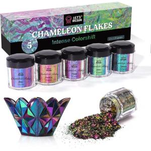 LET’S RESIN Opal Chameleon Flake, Transparent Glitter Flake for Epoxy Resin, 6 Colors Iridescent Color-Shift Pigment Powder for Resin Molds/Silicone Molds/Tumblers/Nail Art, Resin Supplies(Chameleon flakes)