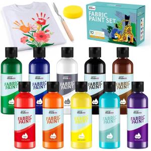 LET’S RESIN PAINT 10 Colors Fabric Paint for Clothes(3.4oz/100ml), Non-Toxic & Permanent, Washer Safe Soft Textile Paint for Adult T-Shirts, Jeans & Canvas Shoes with Palette Knife & Sponge