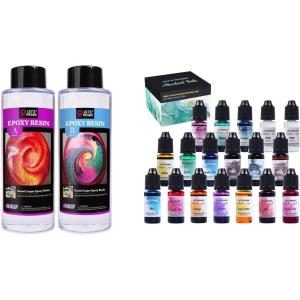 LET’S RESIN 18 Colors Alcohol Ink Set Bundle with 23oz Bubble Free Epoxy Resin, Crystal Clear Epoxy Resin with Resin Dye
