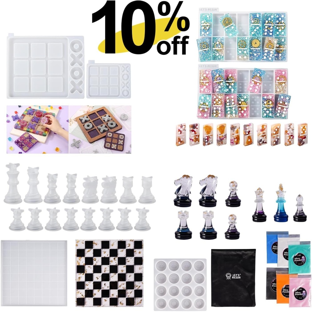 image:imageLETS RESIN Resin Chess Set Mold Large Tic Tac Toe Resin Mold 2Pcs Double 6 Domino Epoxy Mold Standard Size