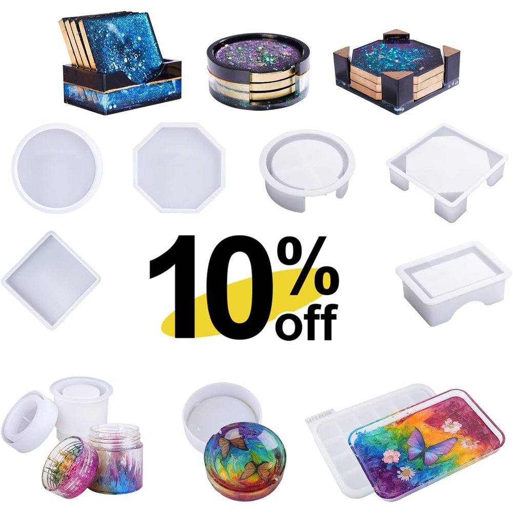 image:imageLETS RESIN Silicone Kit With Rolling Tray Mold Ashtray Jar With Lid and 18 Pcs Coaster Molds