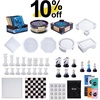 LET’S RESIN 18 Pcs Coaster Resin Molds Silicone, Coaster Molds with Round Square Octagon Shape Holder Molds, Resin Chess Set Mold with 16 Piece 3D Full Size Chess Checkers & Chess Board Epoxy Silicone