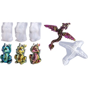Bondle Set of Hear, Speak, See No Evil 3 Pcs Dragon Epoxy Resin Molds,Gemstone Dragon Resin Mold