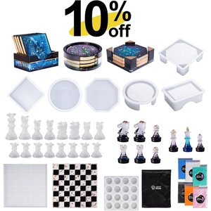 LET’S RESIN 18 Pcs Coaster Resin Molds Silicone, Coaster Molds with Round Square Octagon Shape Holder Molds, Resin Chess Set Mold with 16 Piece 3D Full Size Chess Checkers & Chess Board Epoxy Silicone