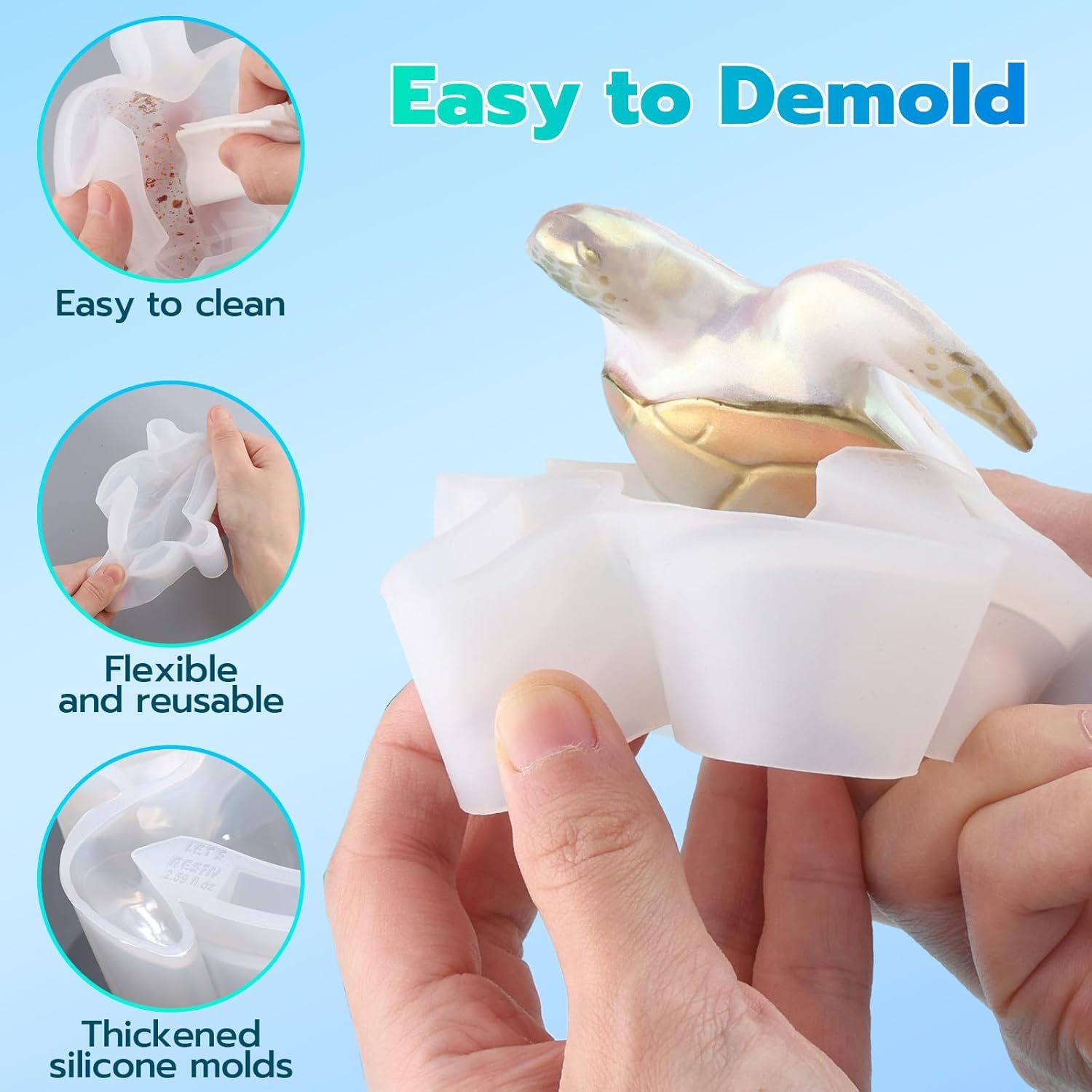 image:imageLETS RESIN 2pcs Turtle Resin Molds and 2 Pcs Animal Frog and Lizard Shapes Epoxy Resin molds