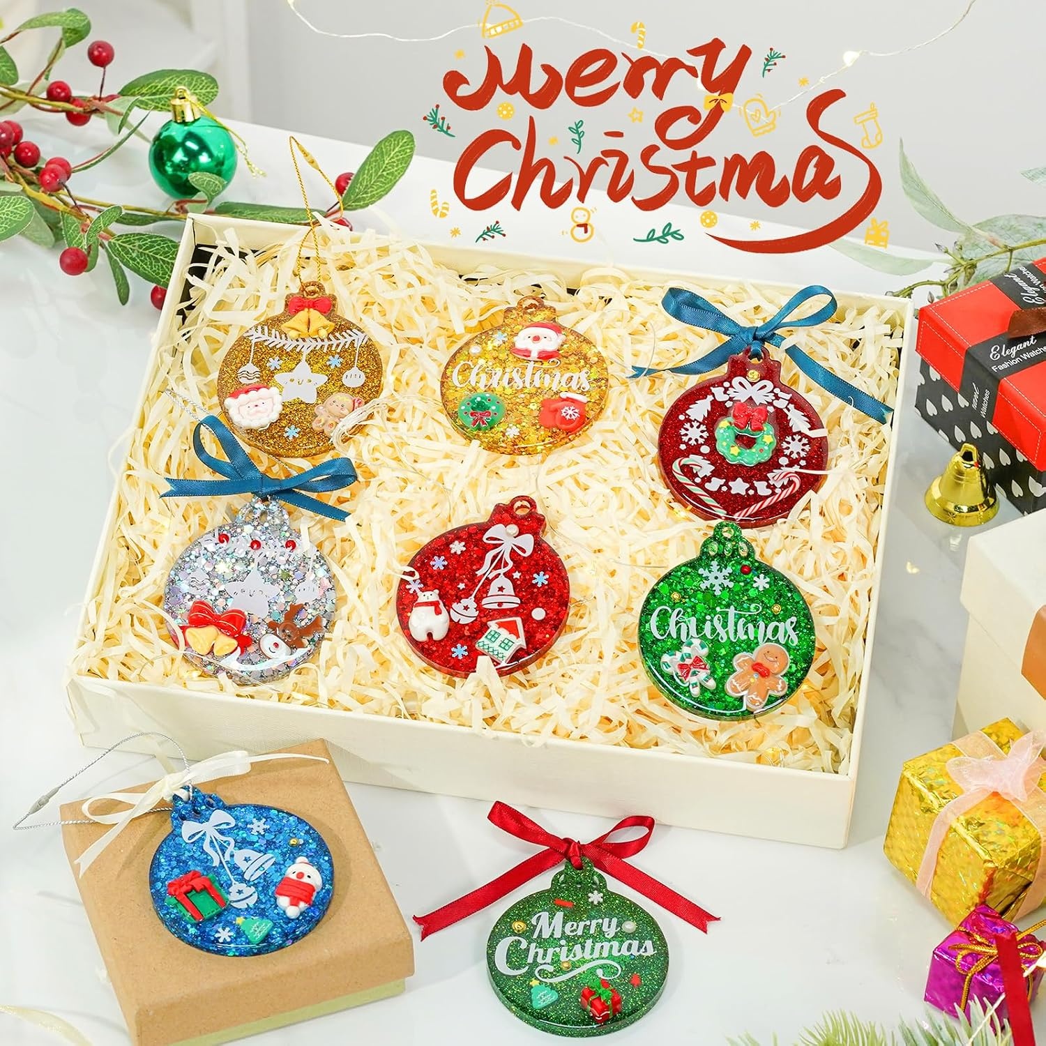 image:imageLETS RESIN Christmas Resin Molds Each 24 Inch Christmas Ornament Resin Molds Silicone with 20 Pcs Lanyards8 Round Cavities Silicone Molds for Christmas Tree Decor Xmas Gifts