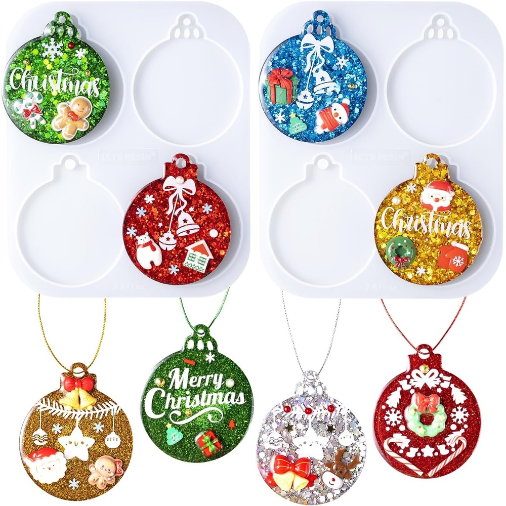 image:imageLETS RESIN Christmas Resin Molds Each 24 Inch Christmas Ornament Resin Molds Silicone with 20 Pcs Lanyards8 Round Cavities Silicone Molds for Christmas Tree Decor Xmas Gifts