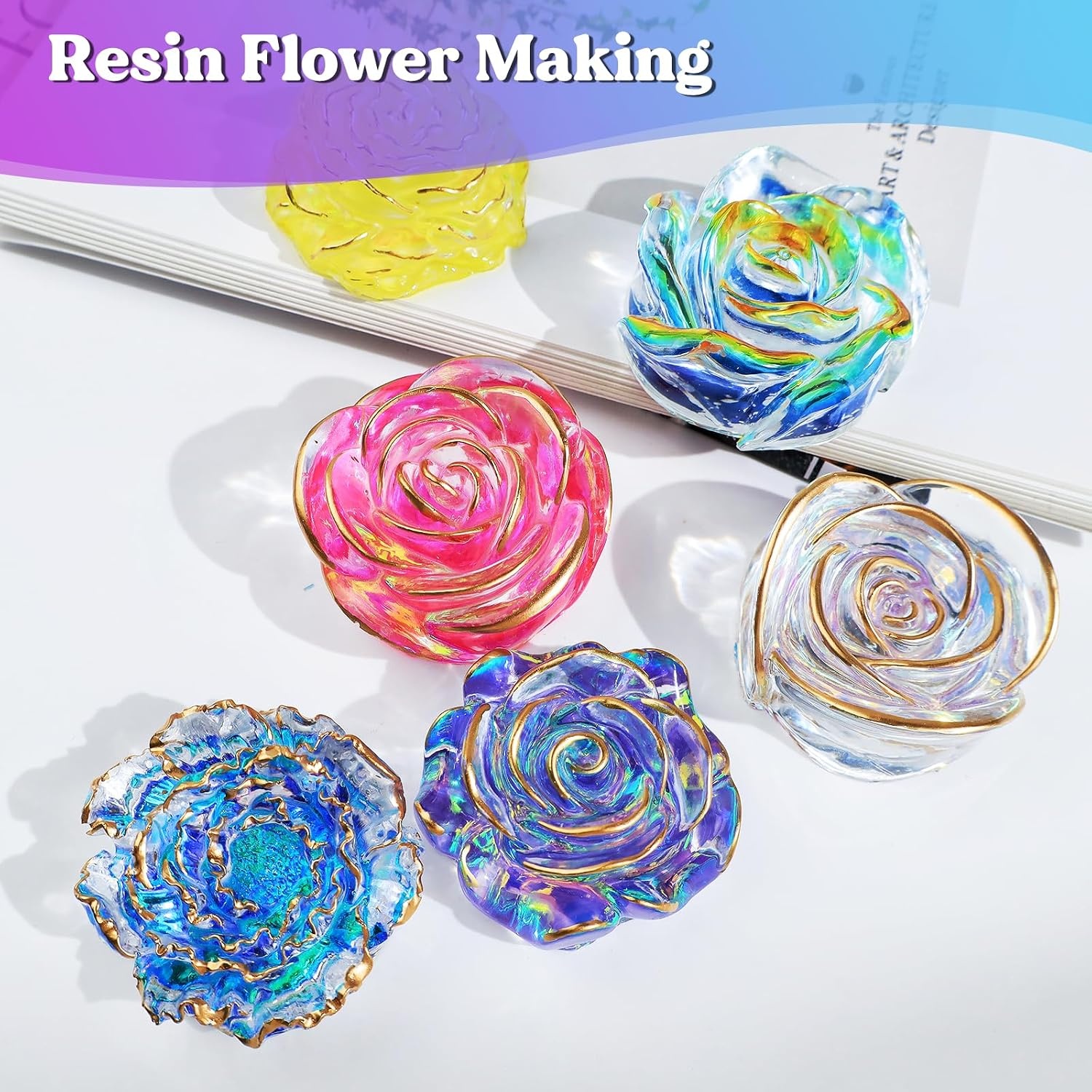 image:imageLETS RESIN Flower Resin Molds Rose Candle Making Molds Including 6 PCS Flower Silicone Resina Moldes Silicone Molds for Epoxy Resin CraftCandle Making