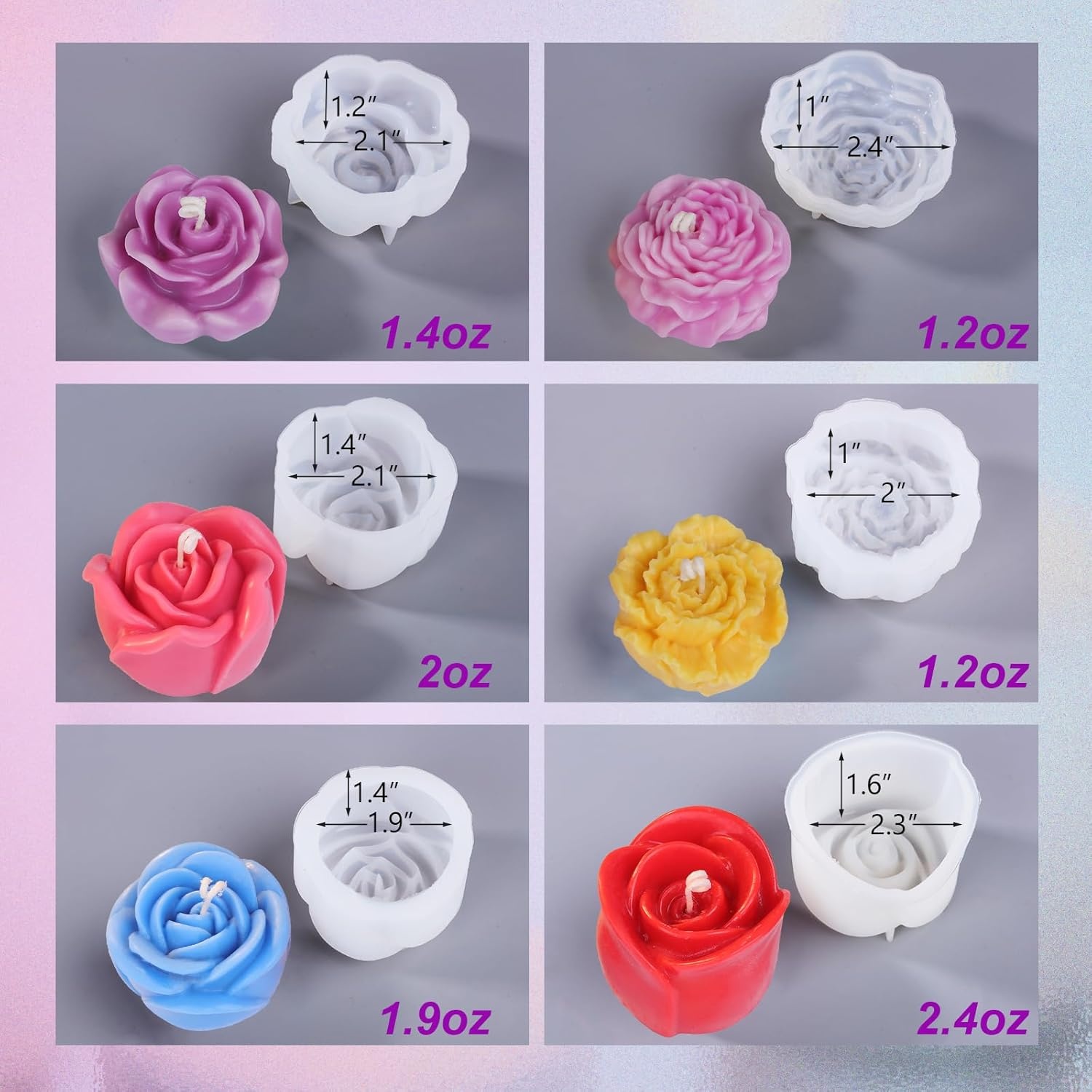 image:imageLETS RESIN Flower Resin Molds Rose Candle Making Molds Including 6 PCS Flower Silicone Resina Moldes Silicone Molds for Epoxy Resin CraftCandle Making