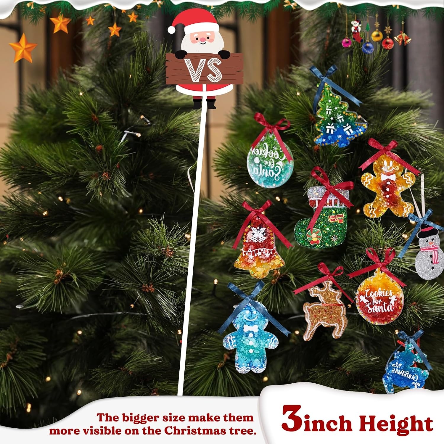 image:imageLETS Resin Upgraded Christmas Resin Molds Silicone 16 Cavities Large Resin Christmas Ornament Molds Each 3inch Glossy Silicone Molds for Resina Art CraftKeychainsTree Decorations