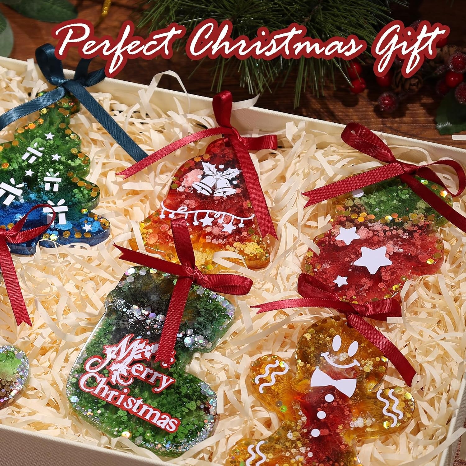 image:imageLETS Resin Upgraded Christmas Resin Molds Silicone 16 Cavities Large Resin Christmas Ornament Molds Each 3inch Glossy Silicone Molds for Resina Art CraftKeychainsTree Decorations