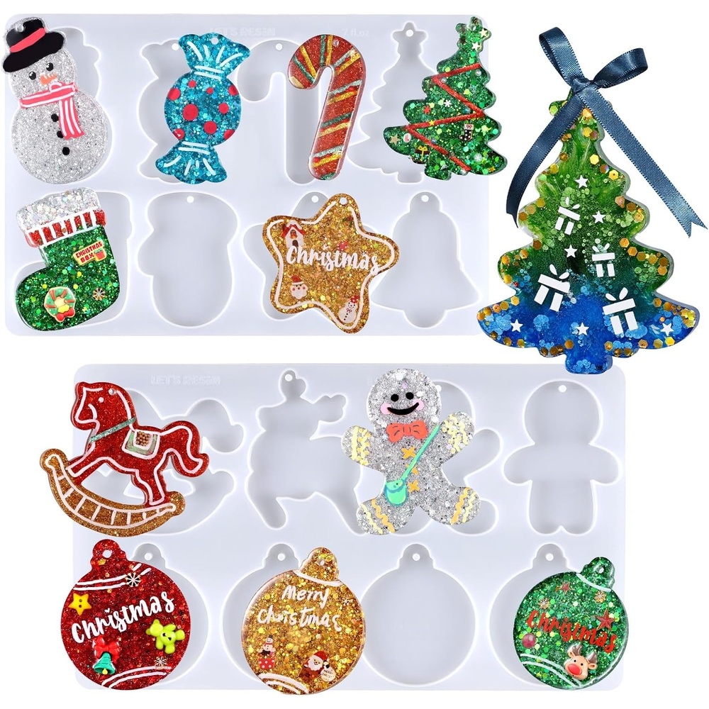 image:imageLETS Resin Upgraded Christmas Resin Molds Silicone 16 Cavities Large Resin Christmas Ornament Molds Each 3inch Glossy Silicone Molds for Resina Art CraftKeychainsTree Decorations